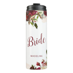 Mistletoe Manor Winter Floral Personalised Bride Thermal Tumbler