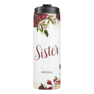 Mistletoe Manor Winter Floral Personalised Sister Thermal Tumbler