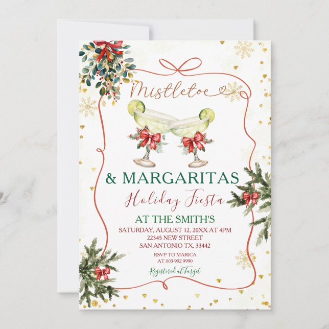 Mistletoe Margaritas Hand Drawn Holiday Fiesta Invitation (Front)