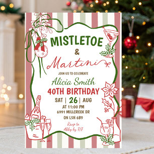 Mistletoe & Martini Christmas Birthday Invitation