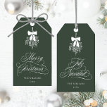 Mistletoe Merry Christmas | Feliz Navidad Green    Gift Tags<br><div class="desc">This holiday gift tag features elegant,  romantic swirly calligraphy with a winter mistletoe bouquet and a festive 'Merry Christmas' on the front,  along with 'Feliz Navidad' script on the back. For more advanced customisation of this design,  please click the BLUE DESIGN TOOL BUTTON above!</div>