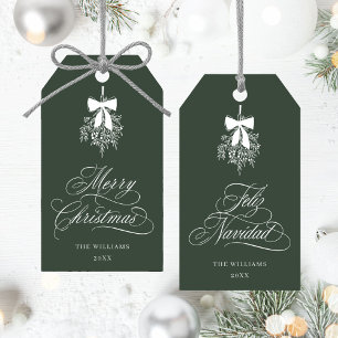 Mistletoe Merry Christmas   Feliz Navidad Green    Gift Tags