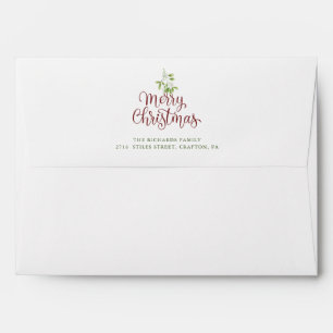 Mistletoe Merry Christmas Script Return Address Envelope