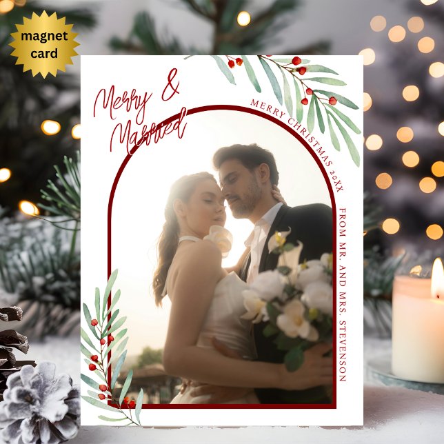 Mistletoe Newlyweds Photo Christmas Magnet Card (Creator Uploaded)