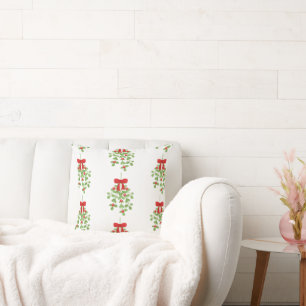 Mistletoe Pattern Reversible Country Christmas Cushion