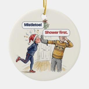 Mistletoe Personalized Funny Runner Christmas Ceramic Tree Decoration