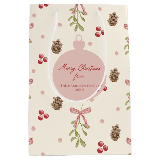 Mistletoe Pine Cone Berry Pattern Medium Gift Bag (Front)