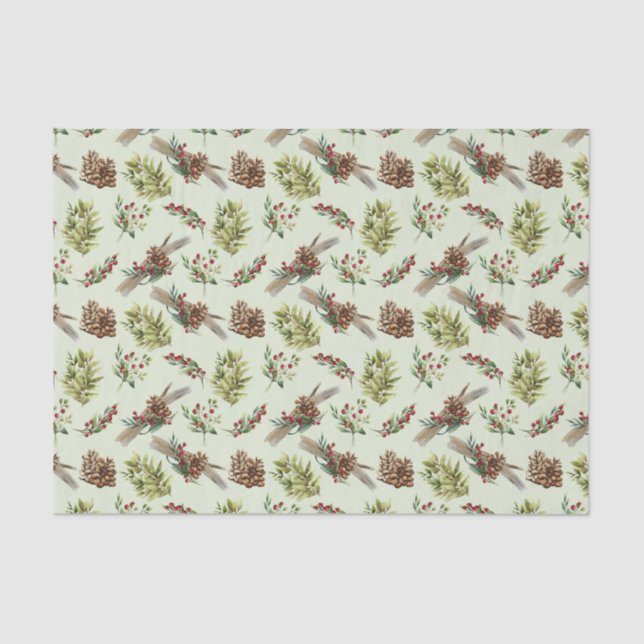 Mistletoe Pine Green Leaves Christmas Winter Tissue Paper (Front)