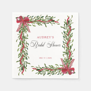 Mistletoe Red Bow Christmas Bridal Shower Napkin