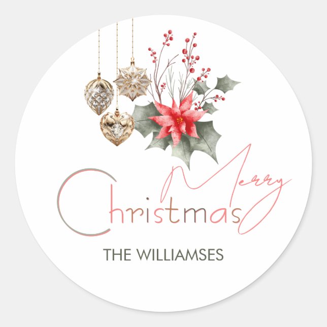 Mistletoe Red Green Posh Christmas Ornament Script Classic Round Sticker (Front)