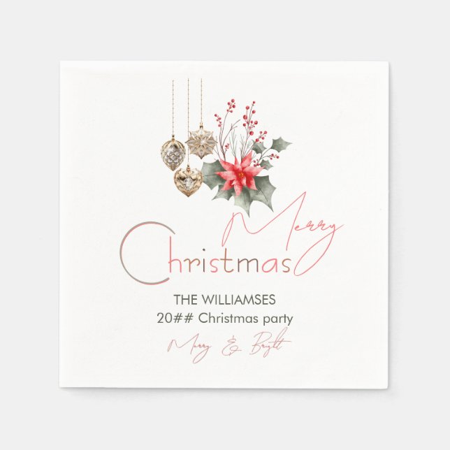 Mistletoe Red Green Posh Christmas Ornament Script Napkin (Front)