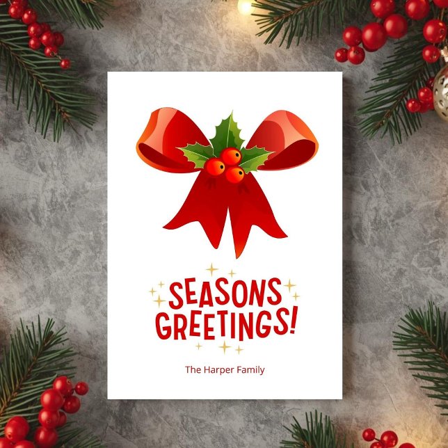 Mistletoe Ribbon Seasons Greetings Card (Creator Uploaded)