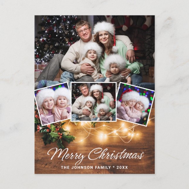 Mistletoe Rustic Christmas 4 Photo Greetings Postcard (Front)