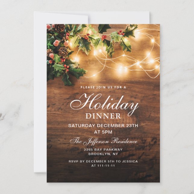 Mistletoe Rustic Holiday Christmas HOLIDAY DINNER Invitation (Front)