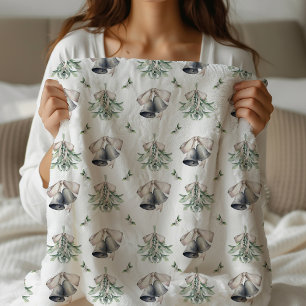 Mistletoe Silver Bells Christmas Sherpa Blanket