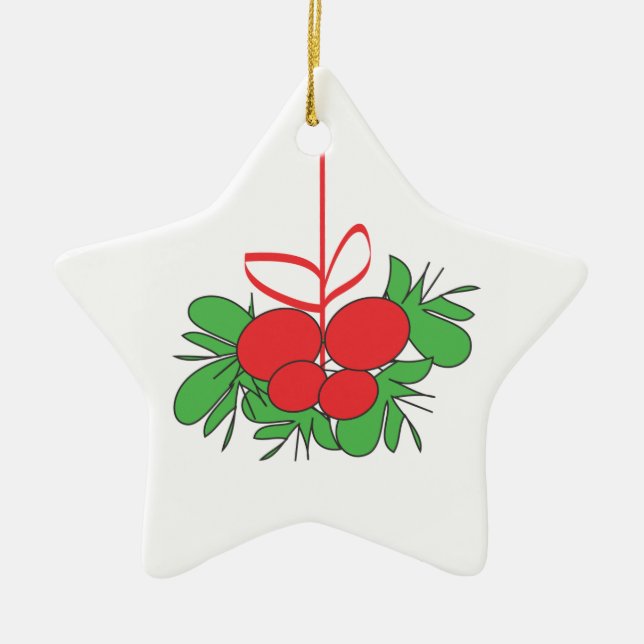 Mistletoe star white ceramic ornament (Front)