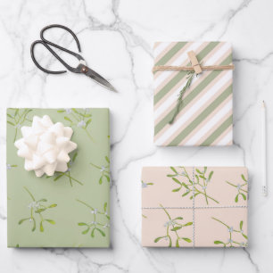 Mistletoe Stripes Green Eggnog Wrapping Paper Sheet