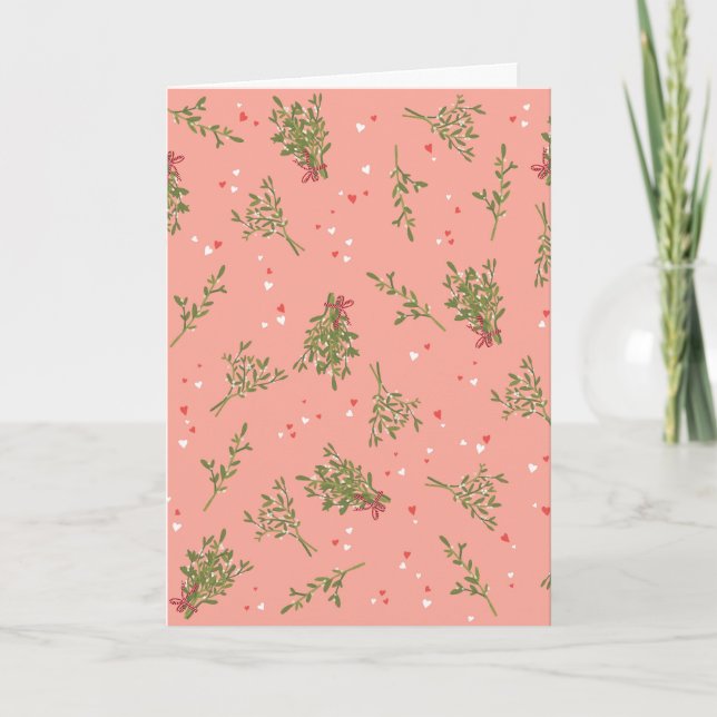 Mistletoe Sweet Pink Happy Holidays Botanical Love Card (Front)