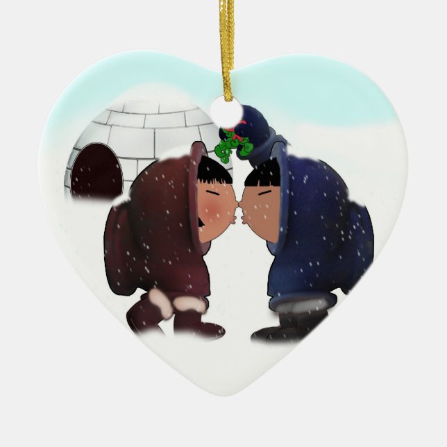 Mistletoe Time Christmas Kiss  Ceramic Tree Decoration (Front)
