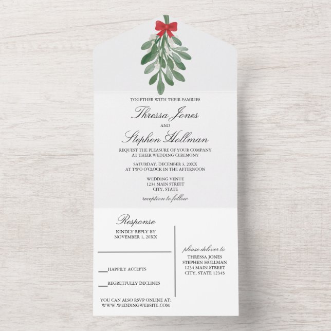 Mistletoe Wedding All In One Invitation (Inside)