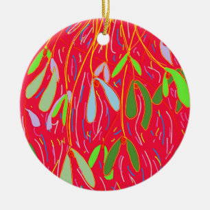 Mistletoe Whimsical, Red Ceramic Tree Decoration
