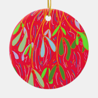 Mistletoe Whimsical, Red Ceramic Tree Decoration