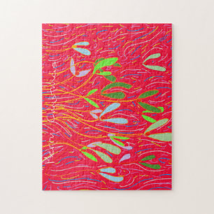 Mistletoe Whimsical, Red Jigsaw Puzzle