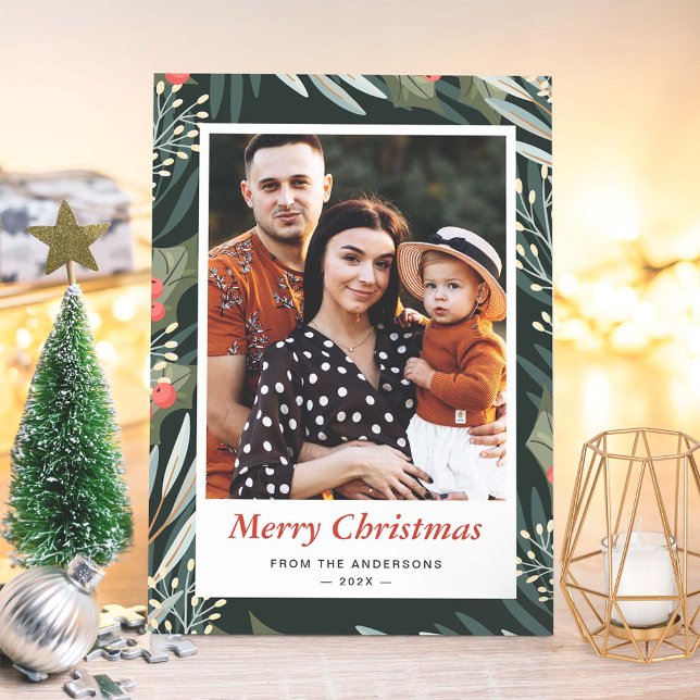 Mistletoe Winter Foliage Merry Christmas 2 Photo Holiday Card (Creator Uploaded)