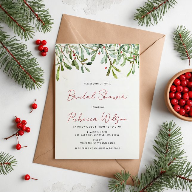 Mistletoe Winter Holidays Christmas Bridal Shower Invitation (Mistletoe Winter Holidays Christmas Bridal Shower Invitation)