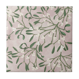 Mistletoe with Soft Pink Watercolor Wash Tile