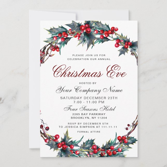 Mistletoe Wreath CORPORATE Christmas Holiday Eve Invitation (Front)
