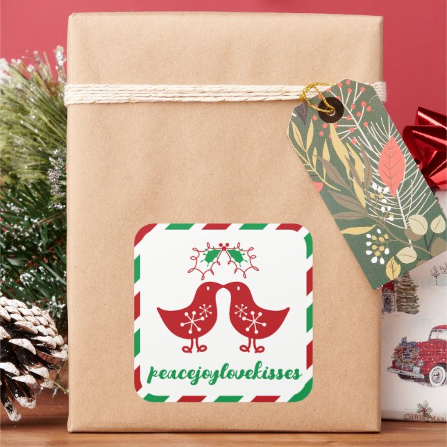 Mistletoes Kissing Chicks Mr & Mrs 1st Christmas Square Sticker (Holiday)