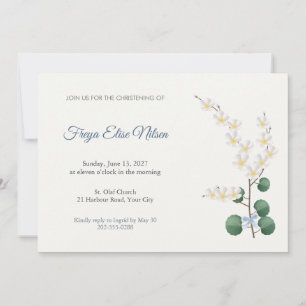 Mistmaiden White Flower Christening Invitation
