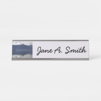 Misty Alaskan Sea in Shades of Blue Desk Name Plate