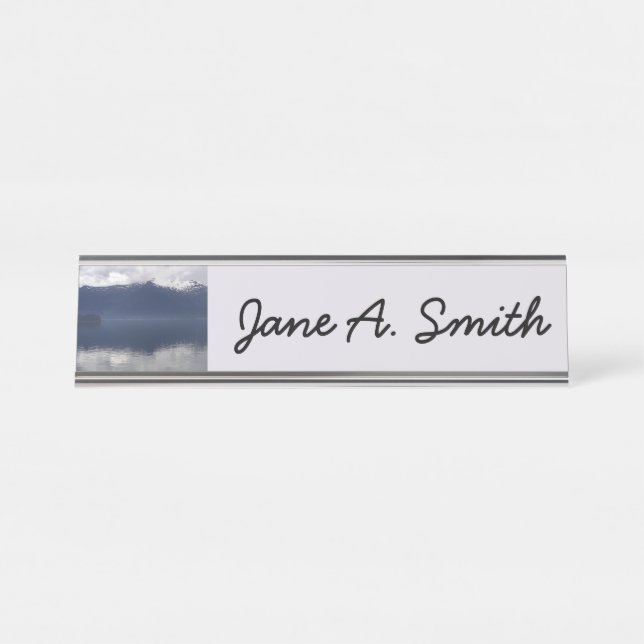 Misty Alaskan Sea in Shades of Blue Desk Name Plate (Front)