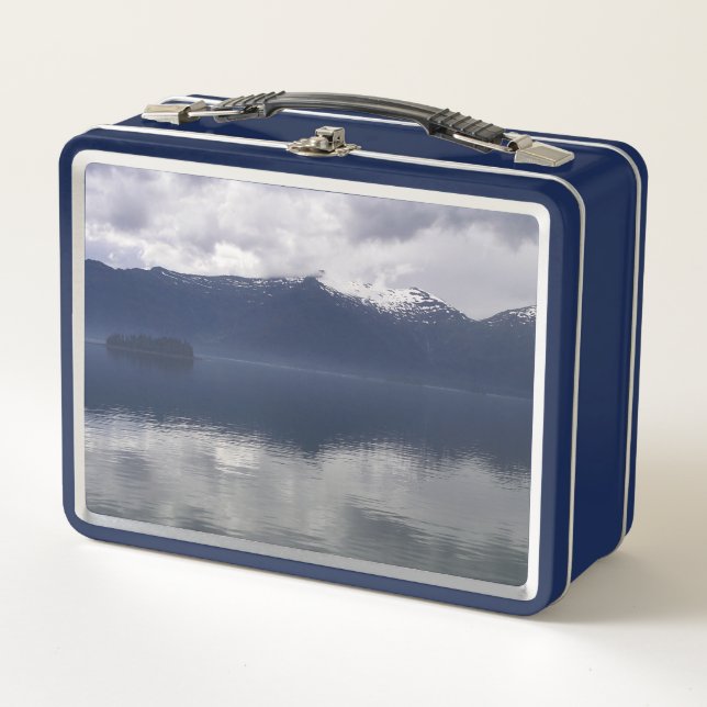 Misty Alaskan Sea in Shades of Blue Metal Lunch Box (Front)