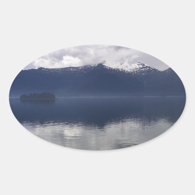 Misty Alaskan Sea in Shades of Blue Oval Sticker (Front)