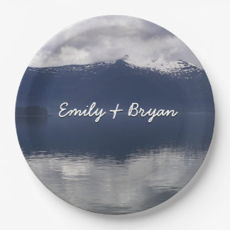 Misty Alaskan Sea in Shades of Blue Paper Plate