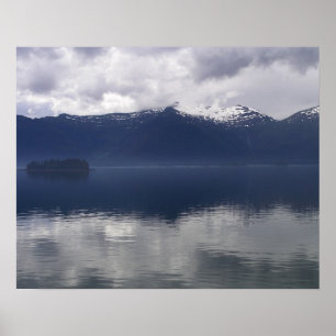 Misty Alaskan Sea in Shades of Blue Poster