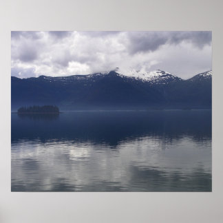 Misty Alaskan Sea in Shades of Blue Poster