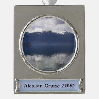 Misty Alaskan Sea in Shades of Blue Silver Plated Banner Ornament