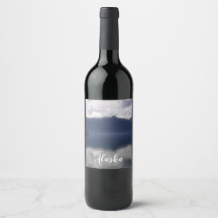 Misty Alaskan Sea in Shades of Blue Wine Label