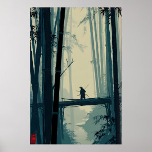 Misty Bamboo Grove Art Print - Quiet Bridge Scene