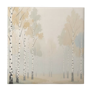 Misty Birch Forest Watercolor Landscape Tile