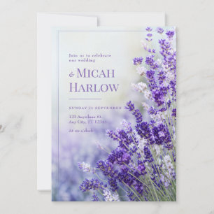 Misty Blue Bokeh Purple Lavender Frame Wedding Invitation