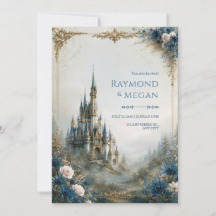 Misty Blue Castle Wedding Invitation