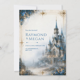 Misty Blue Castle Wedding Invitation