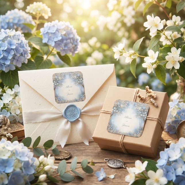 Misty Blue Filigree Ethereal Forest Wedding Square Sticker (Creator Uploaded)