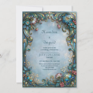 Misty Blue Filigree Wedding Invitation