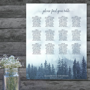 Misty Blue Forest 12 Table Wedding Seating Chart